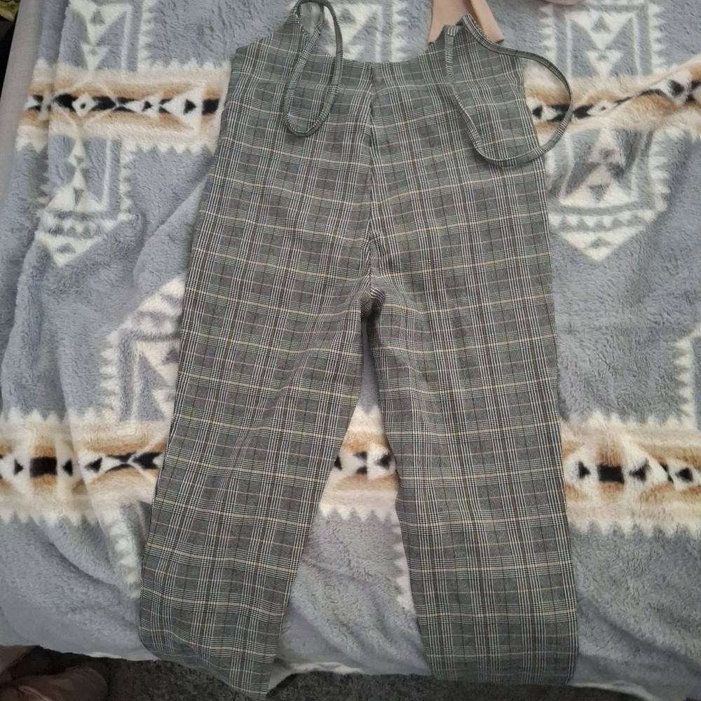 Plaid High-Waist Wide-Leg Women's Trousers - Gray